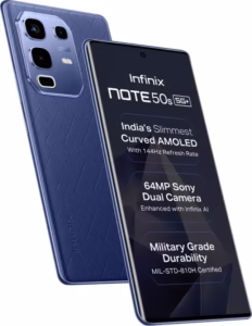 Front view of Infinix Note 50s 5G showing its 3D curved AMOLED display